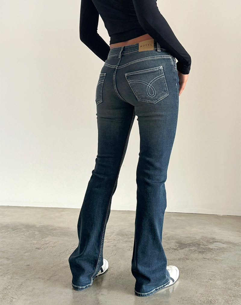 Low Rise Bootleg Jeans in Heavy Stitch Vintage Indigo-Nico Sky