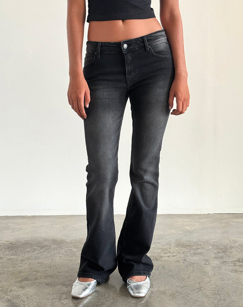 Low Rise Flared Jeans in Extreme Black-Nico Sky