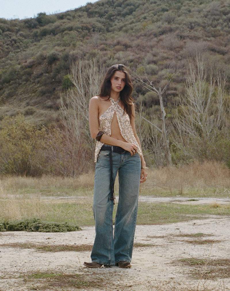 Low Rise Parallel Jeans in Extreme Blue Green-Nico Sky