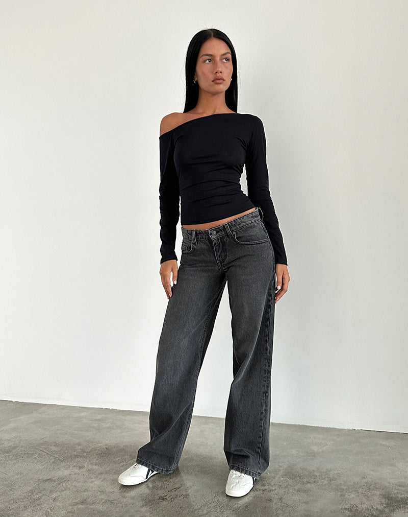 Low Rise Parallel Jeans in Washed Black Grey-Nico Sky