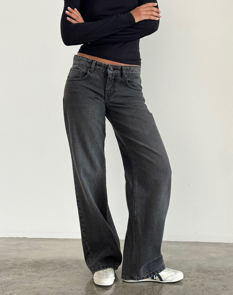 Low Rise Parallel Jeans in Washed Black Grey-Nico Sky