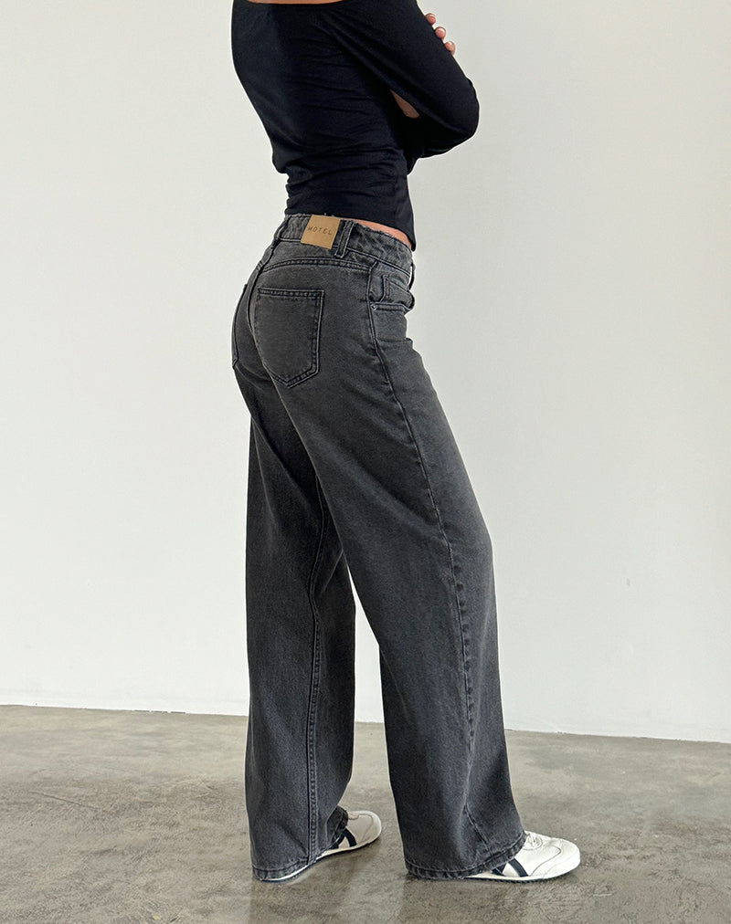 Low Rise Parallel Jeans in Washed Black Grey-Nico Sky