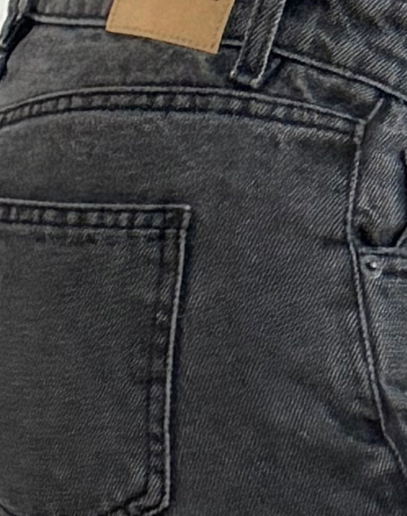 Low Rise Parallel Jeans in Washed Black Grey-Nico Sky