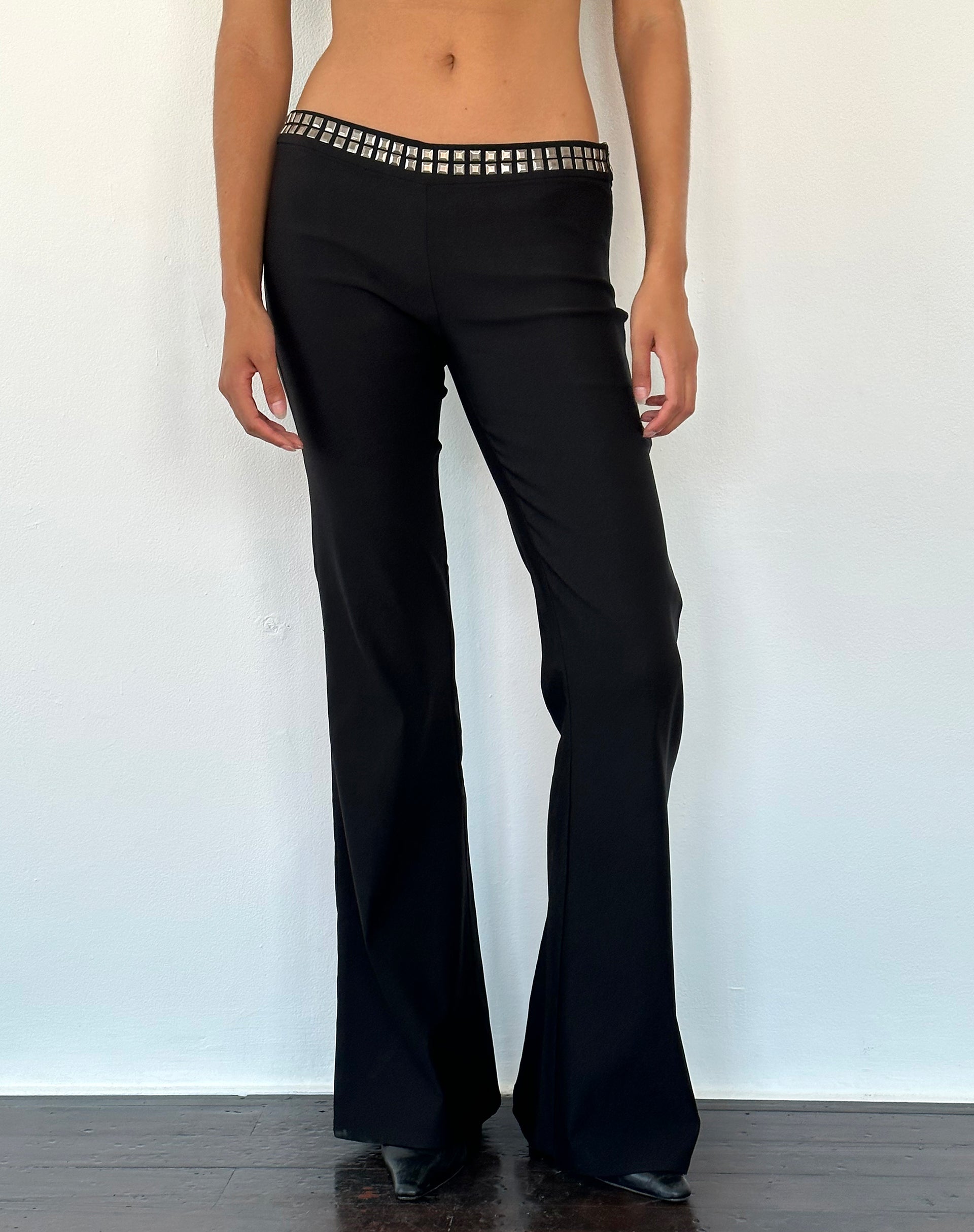 Macias Studded Flared Trousers in Black Tailoring-Nico Sky