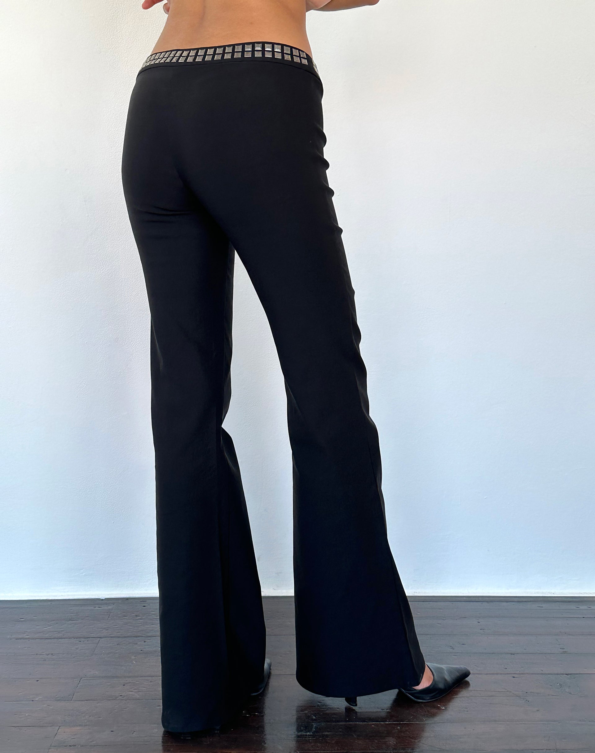Macias Studded Flared Trousers in Black Tailoring-Nico Sky