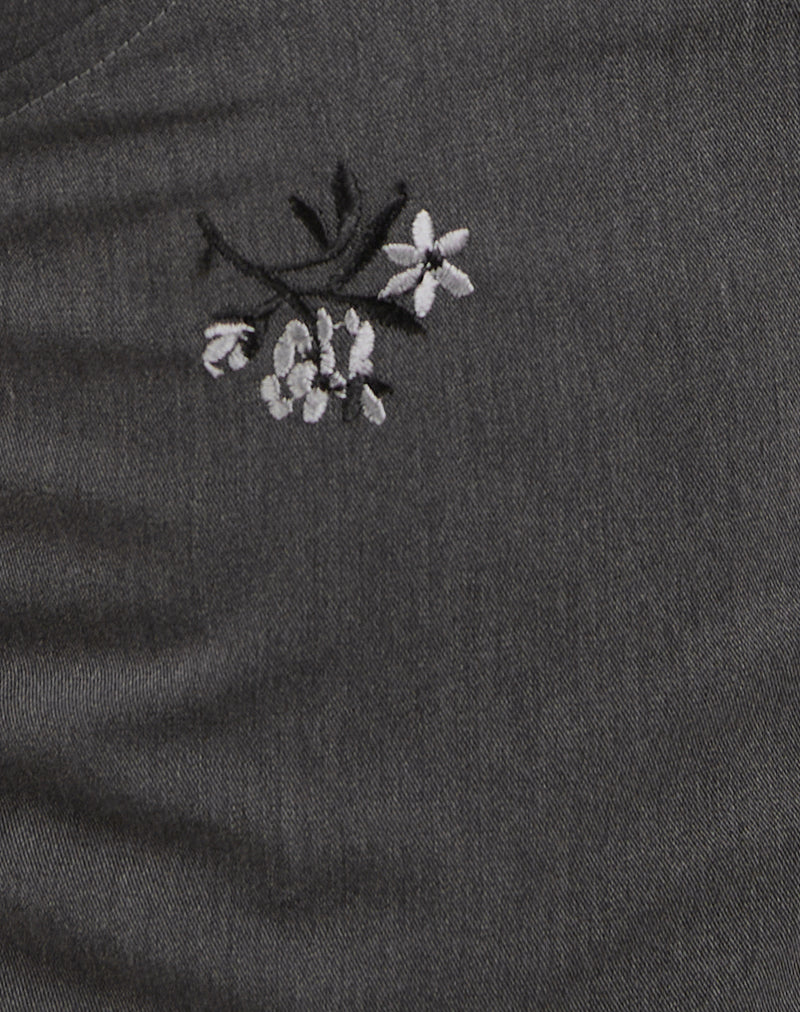 Madira Top in Floral Embroidery Tailoring Charcoal-Nico Sky