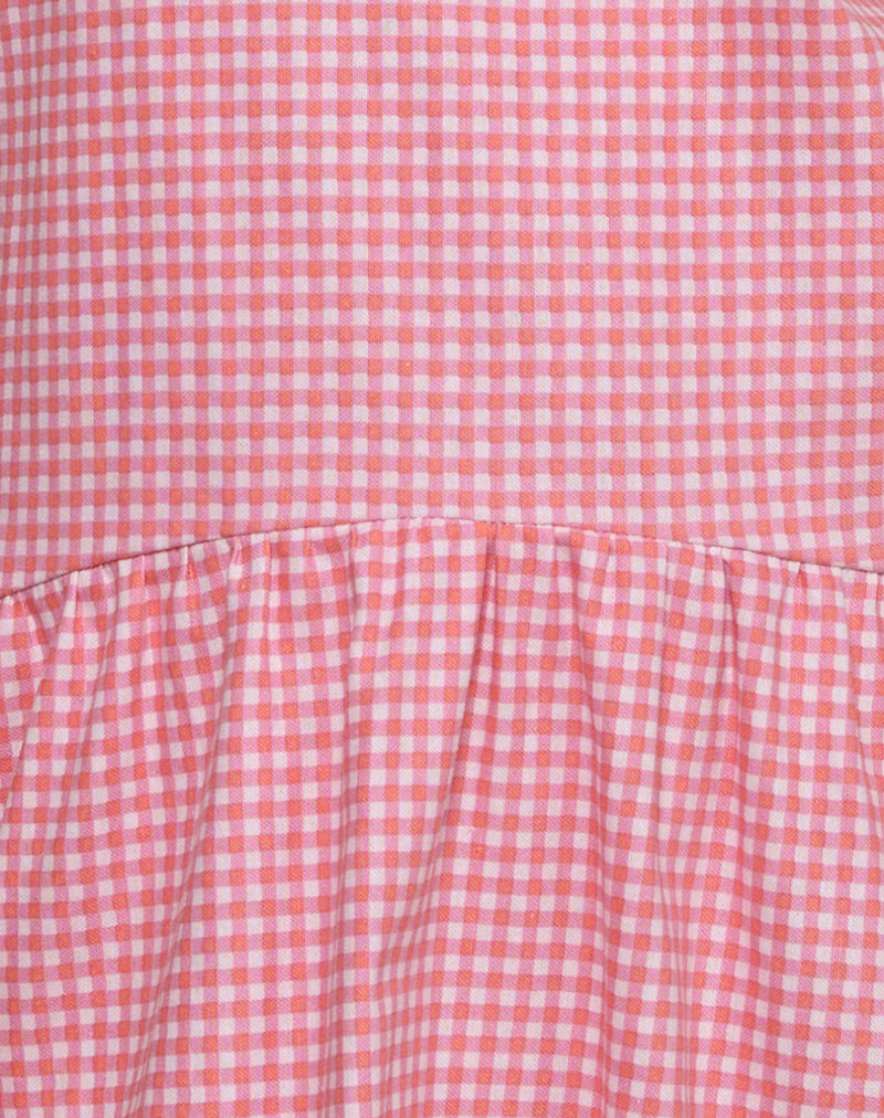 Magare Mini Dress in Mini Gingham Peach-Nico Sky