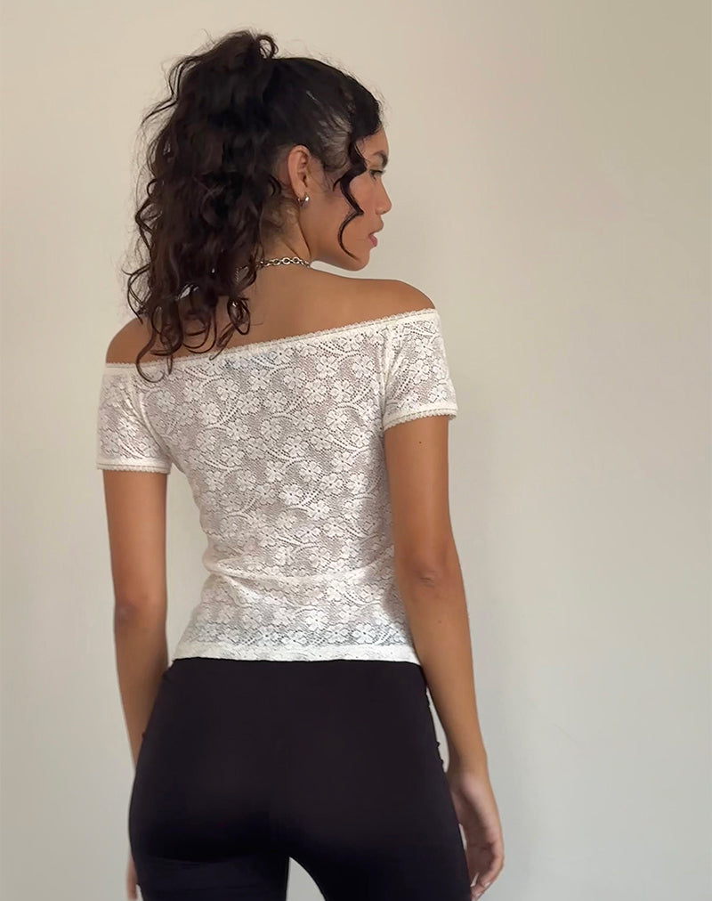 Mageina Bardot Top in Lace Ivory-Nico Sky