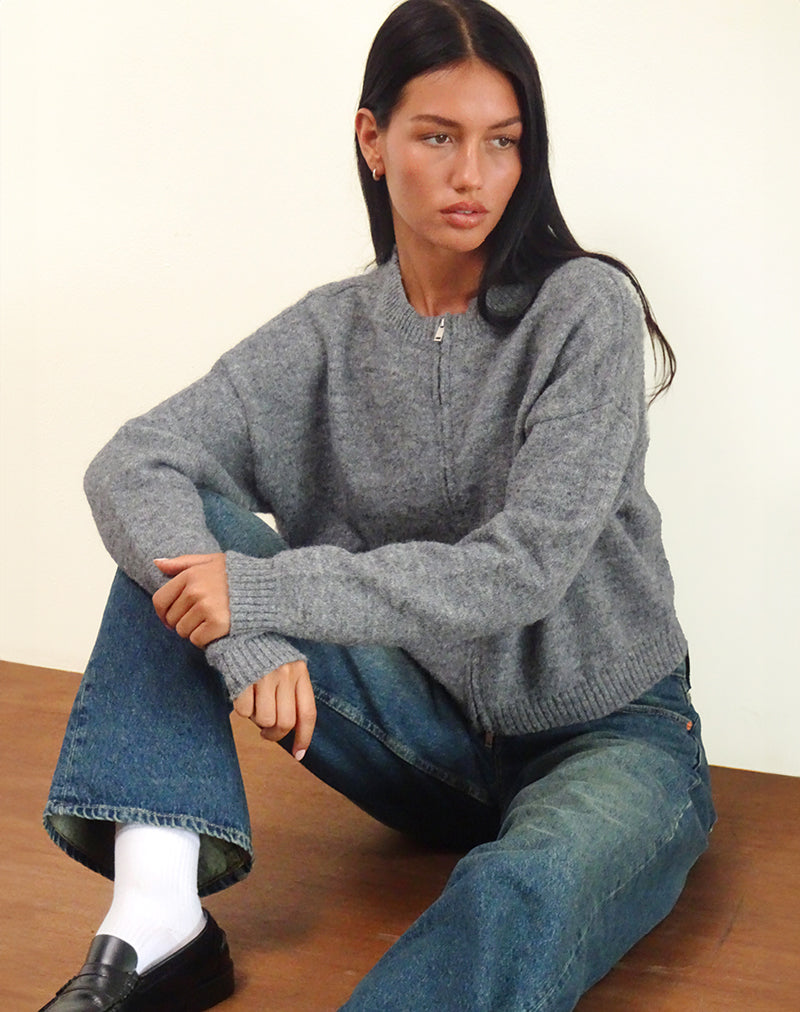 Maira Zip Through Jacket in Knit Grey-Nico Sky