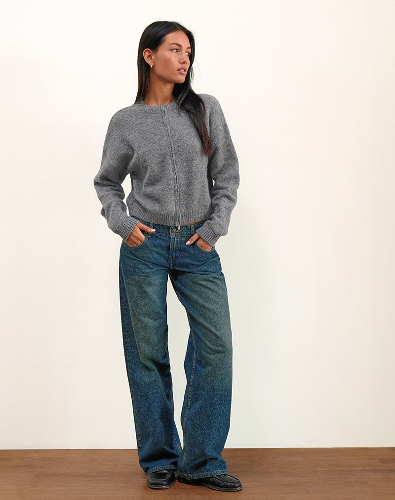 Maira Zip Through Jacket in Knit Grey-Nico Sky