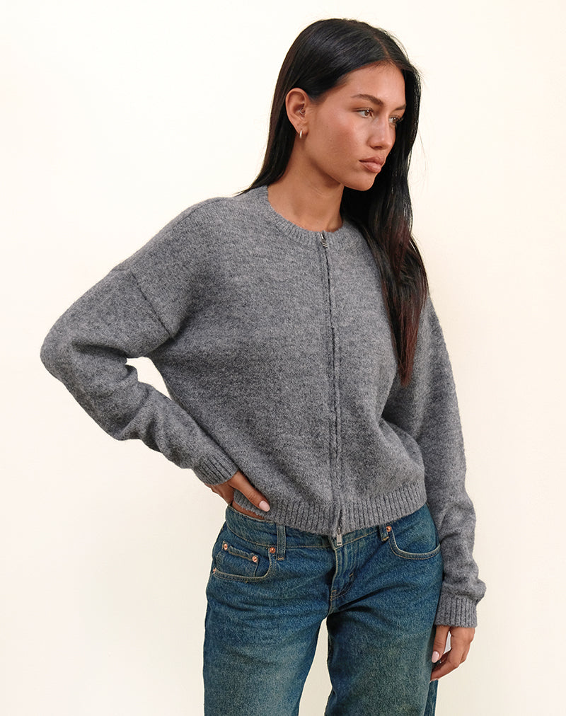 Maira Zip Through Jacket in Knit Grey-Nico Sky