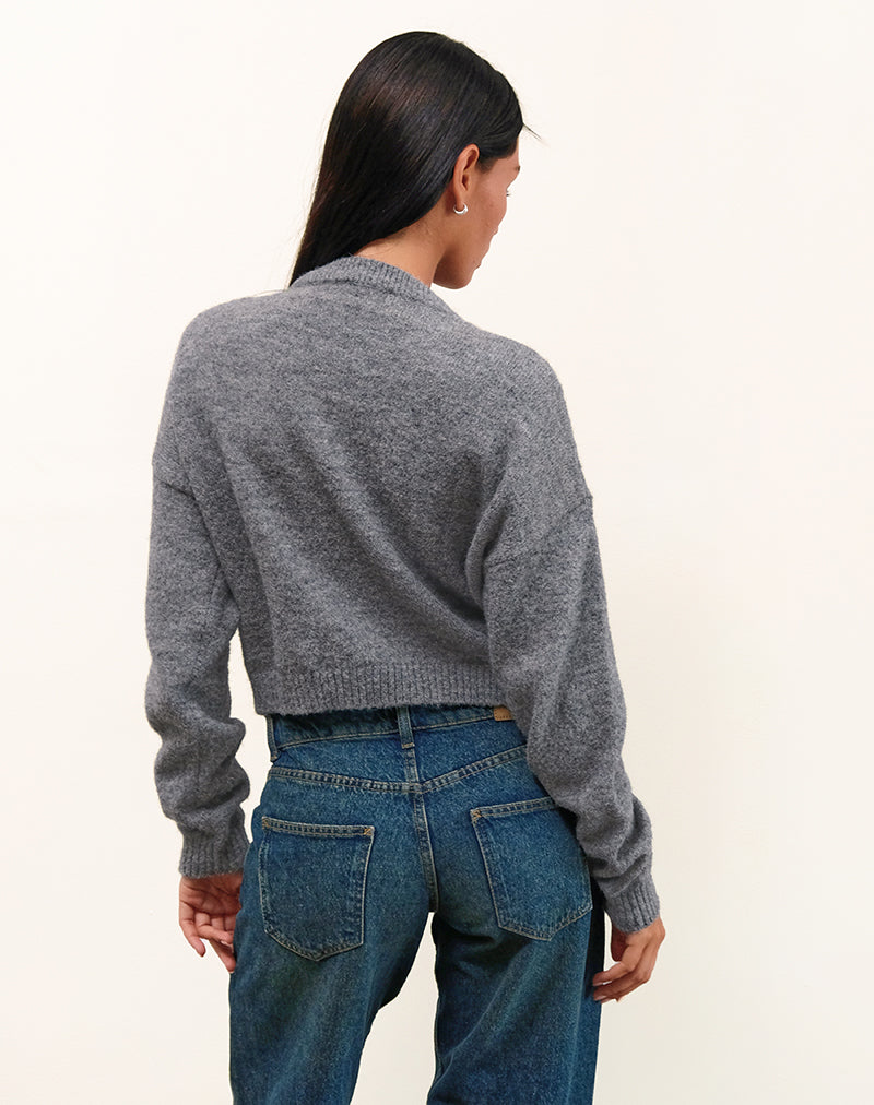 Maira Zip Through Jacket in Knit Grey-Nico Sky