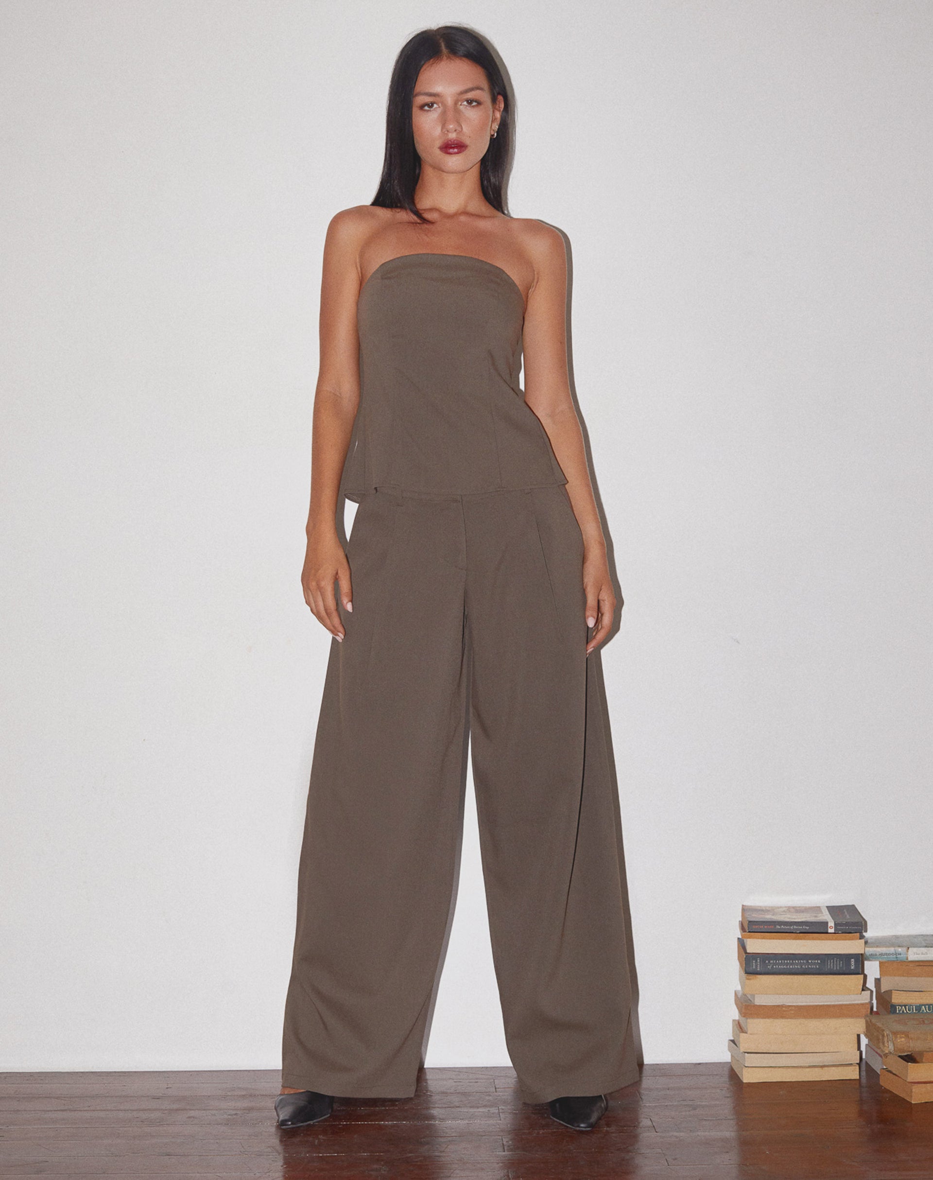 Mairi Longline Bandeau Top in Taupe Tailoring-Nico Sky