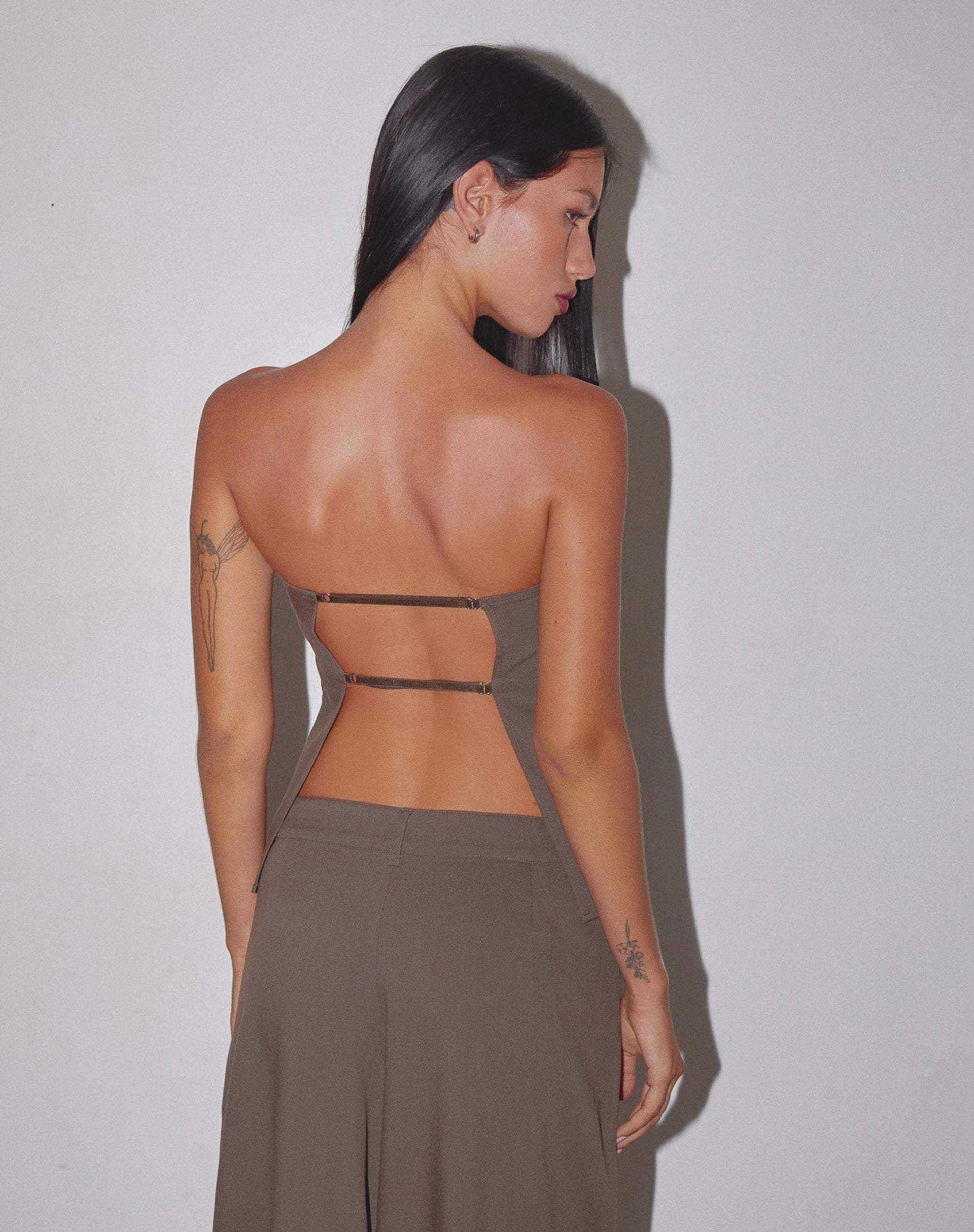 Mairi Longline Bandeau Top in Taupe Tailoring-Nico Sky