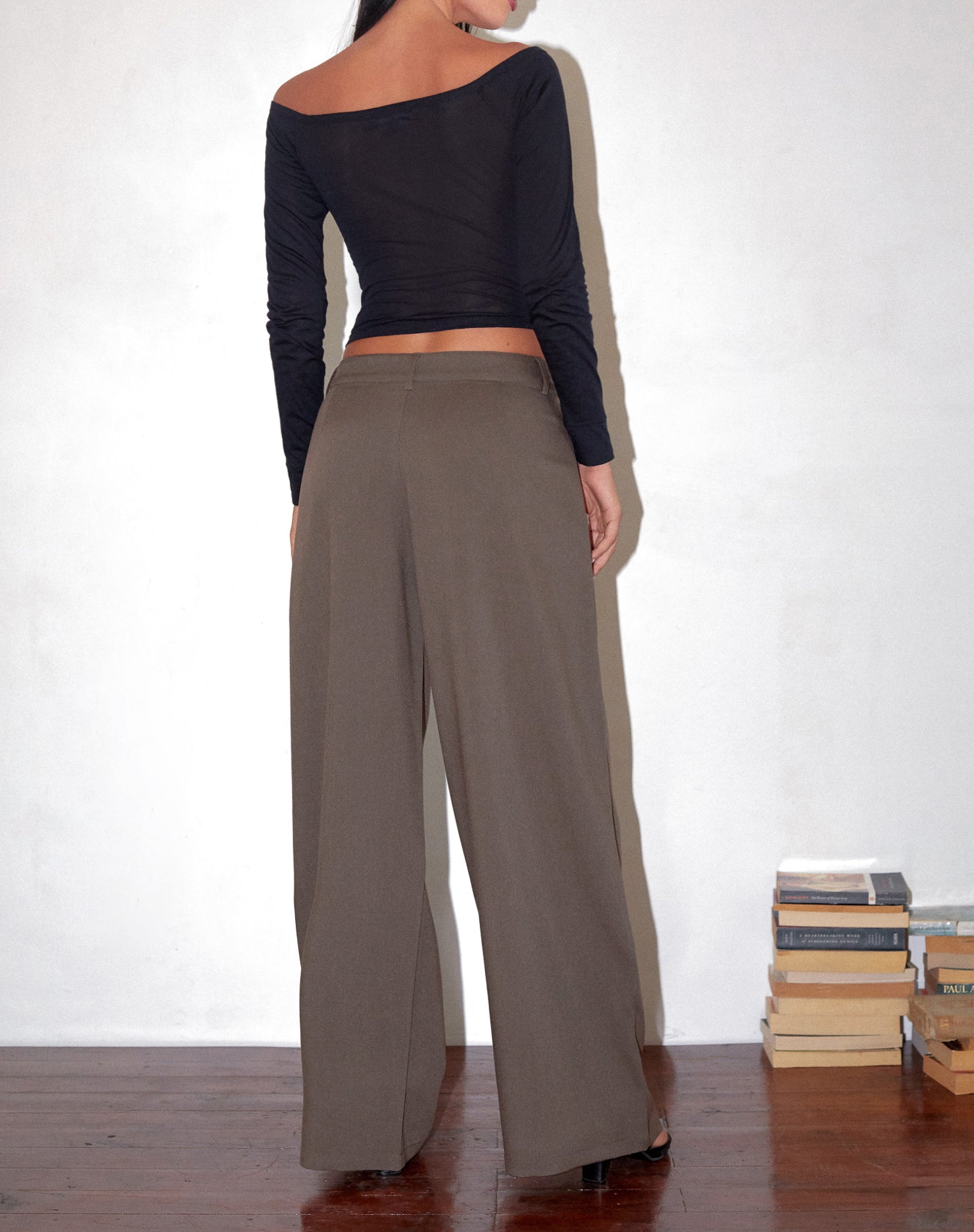 Salisu Wide Leg Trouser in Tailoring Taupe-Nico Sky