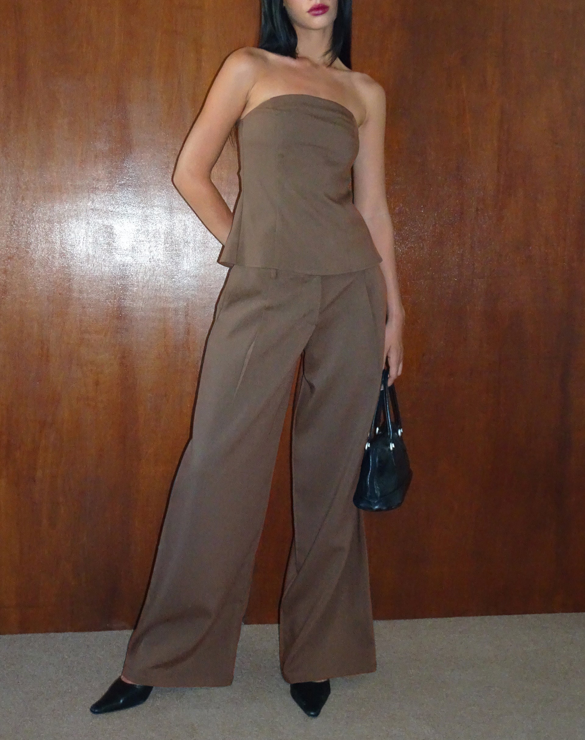 Salisu Wide Leg Trouser in Tailoring Taupe-Nico Sky