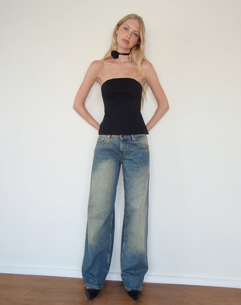 Mairi Longline Bandeau Top in Black Tailoring-Nico Sky