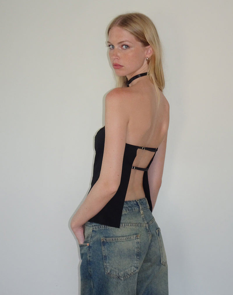 Mairi Longline Bandeau Top in Black Tailoring-Nico Sky
