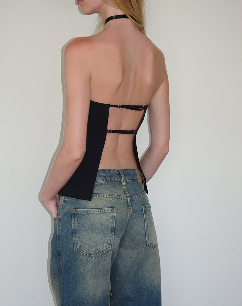 Mairi Longline Bandeau Top in Black Tailoring-Nico Sky