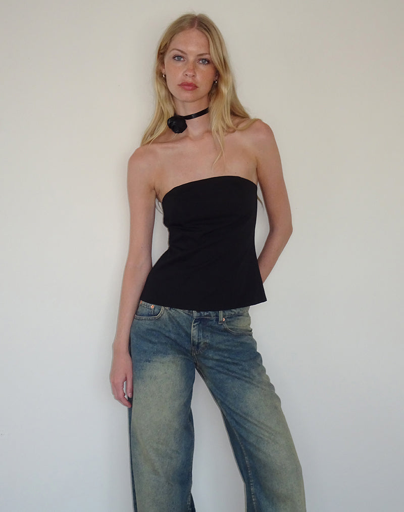 Mairi Longline Bandeau Top in Black Tailoring-Nico Sky