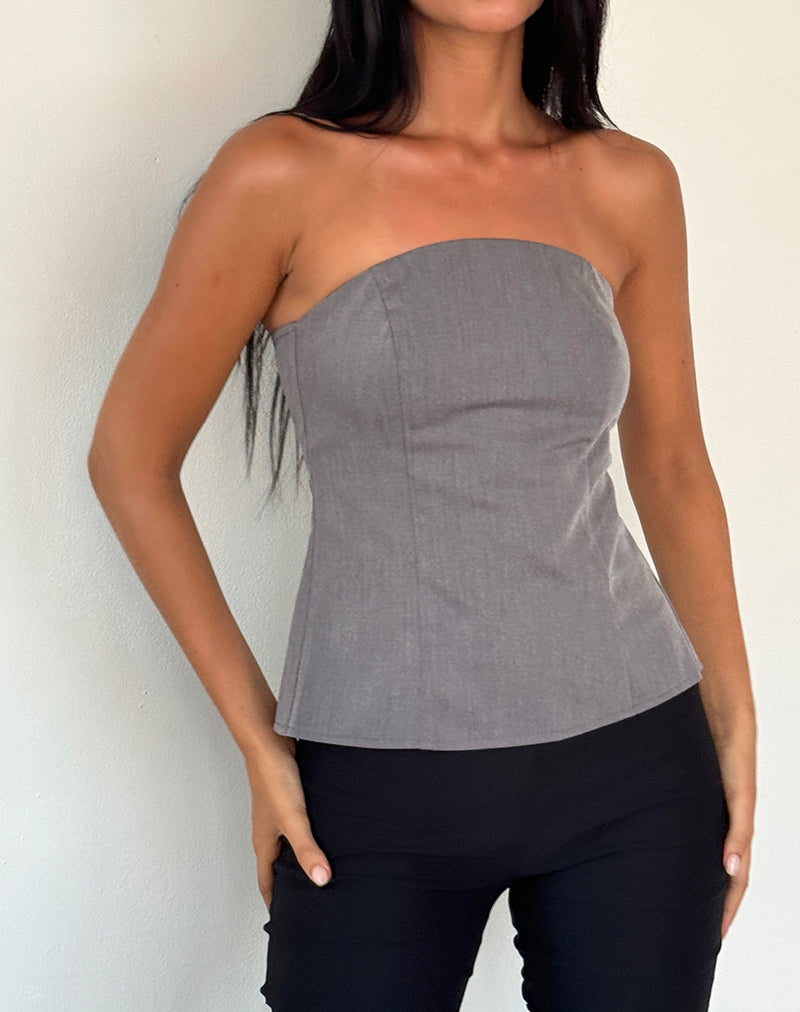 Mairi Longline Bandeau Top in Charcoal Tailoring-Nico Sky