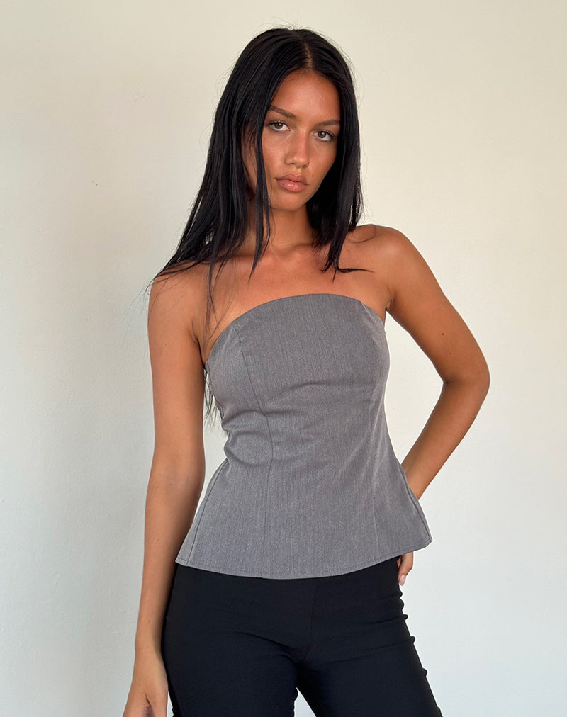 Mairi Longline Bandeau Top in Charcoal Tailoring-Nico Sky