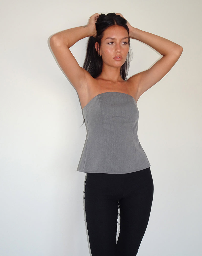 Mairi Longline Bandeau Top in Charcoal Tailoring-Nico Sky