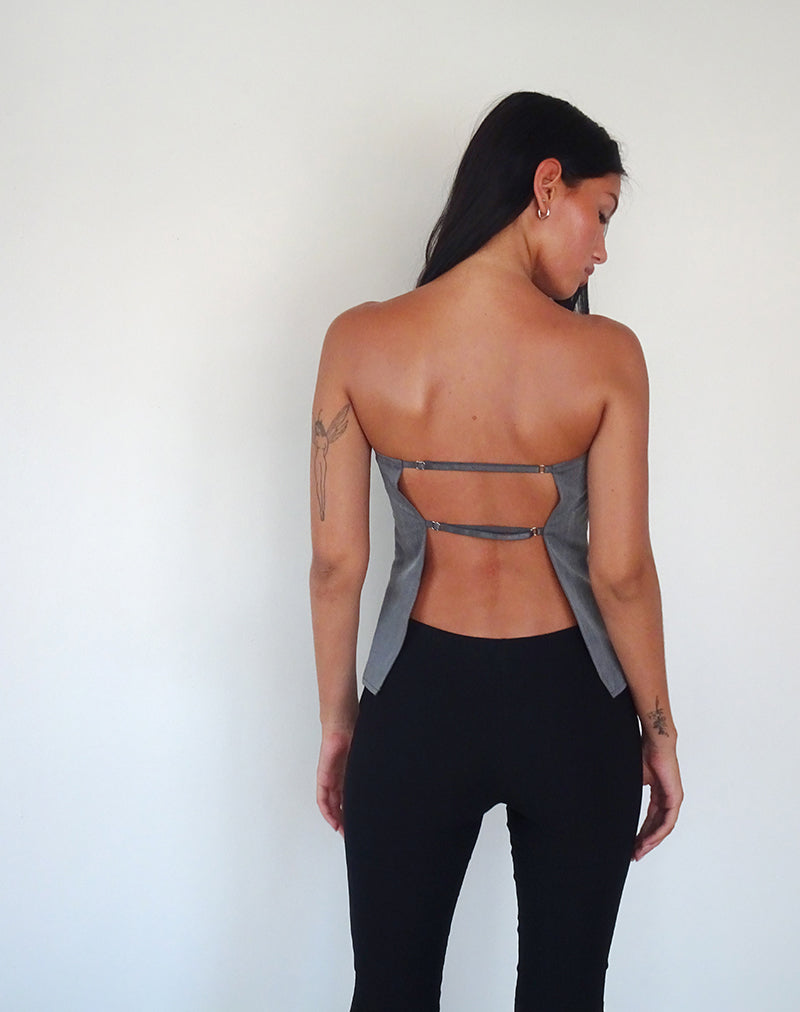 Mairi Longline Bandeau Top in Charcoal Tailoring-Nico Sky