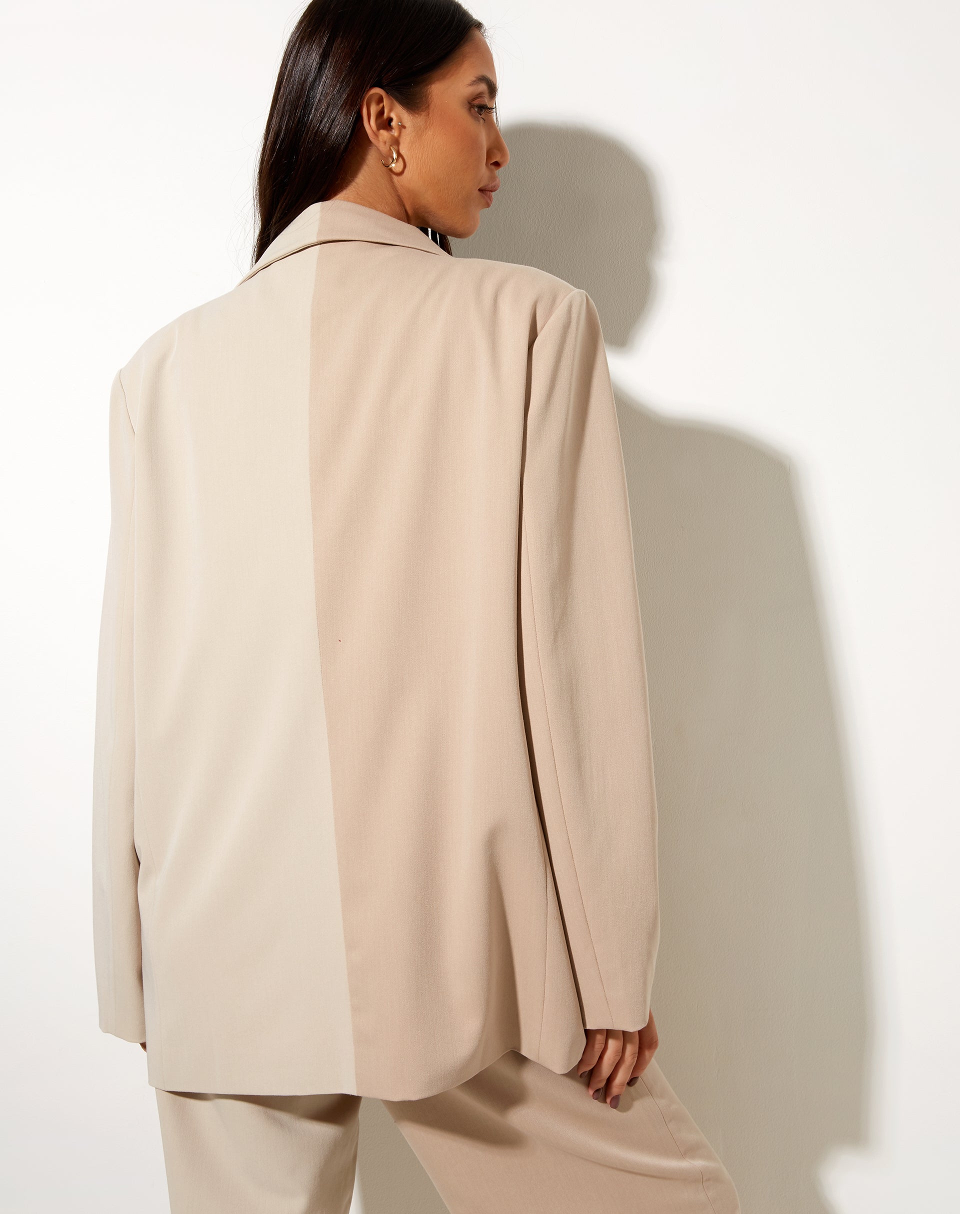 Maiwa Blazer in Contrast Tan and Beige-Nico Sky