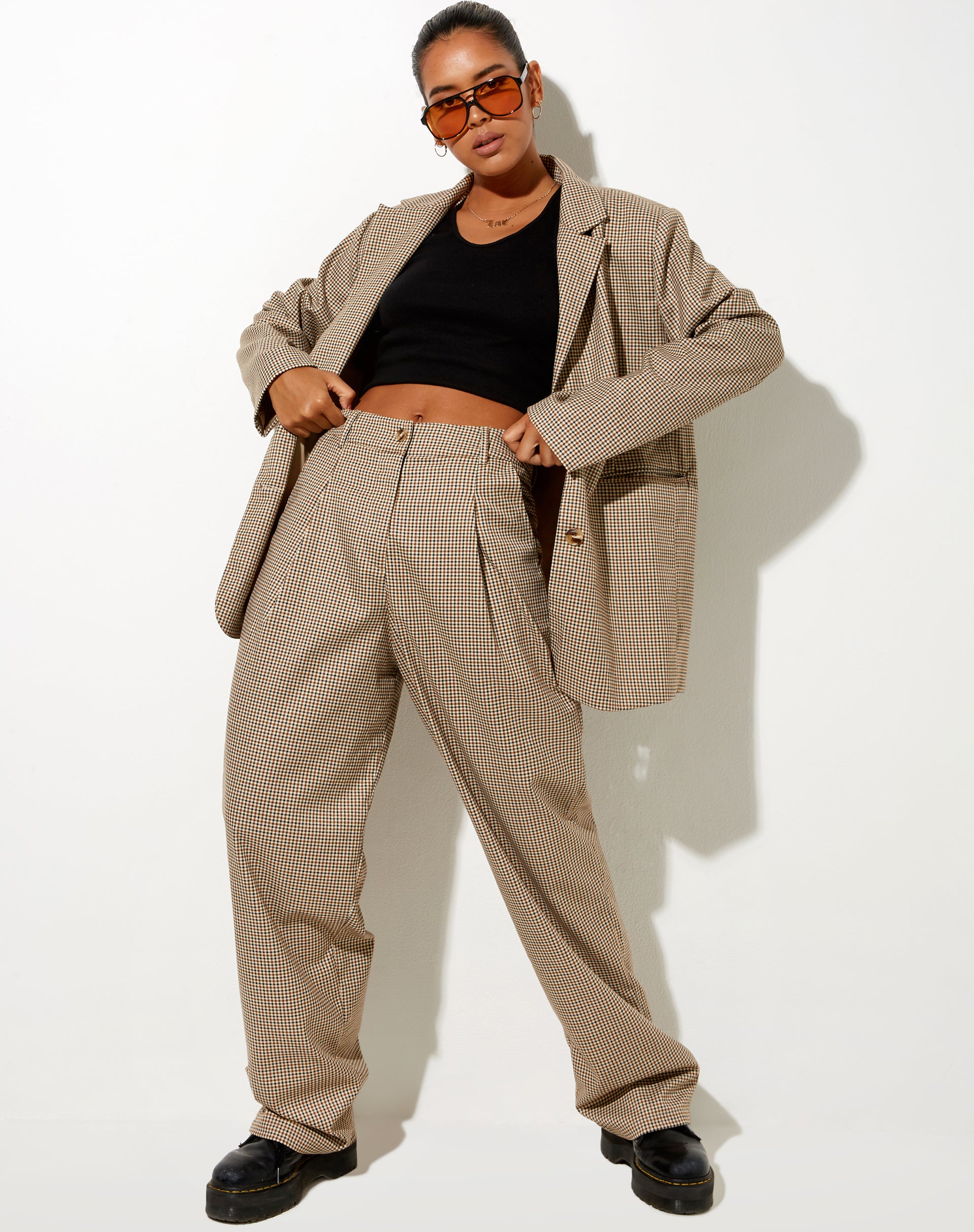 Maiwa Blazer in Small Check Brown-Nico Sky