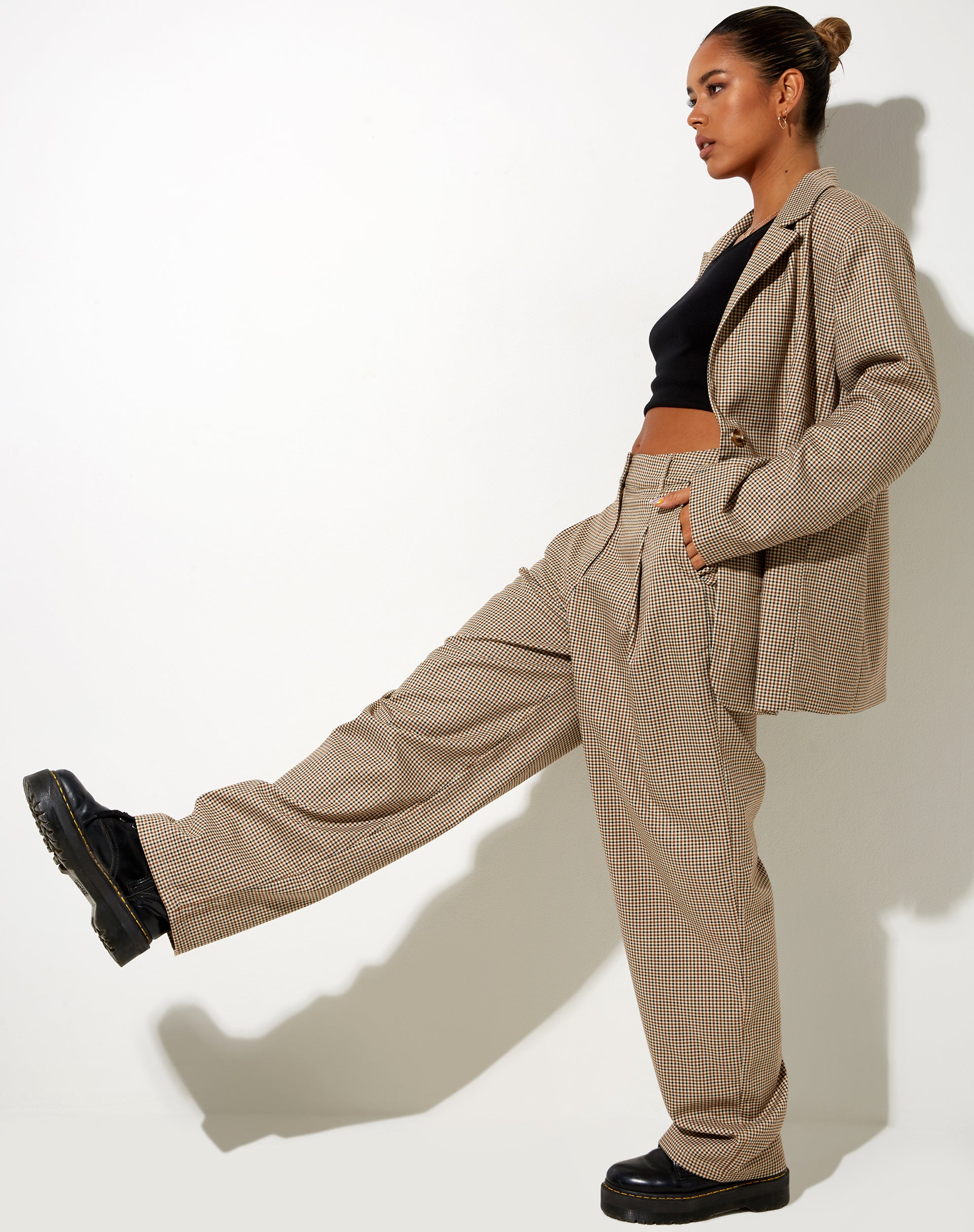 Maiwa Blazer in Small Check Brown-Nico Sky