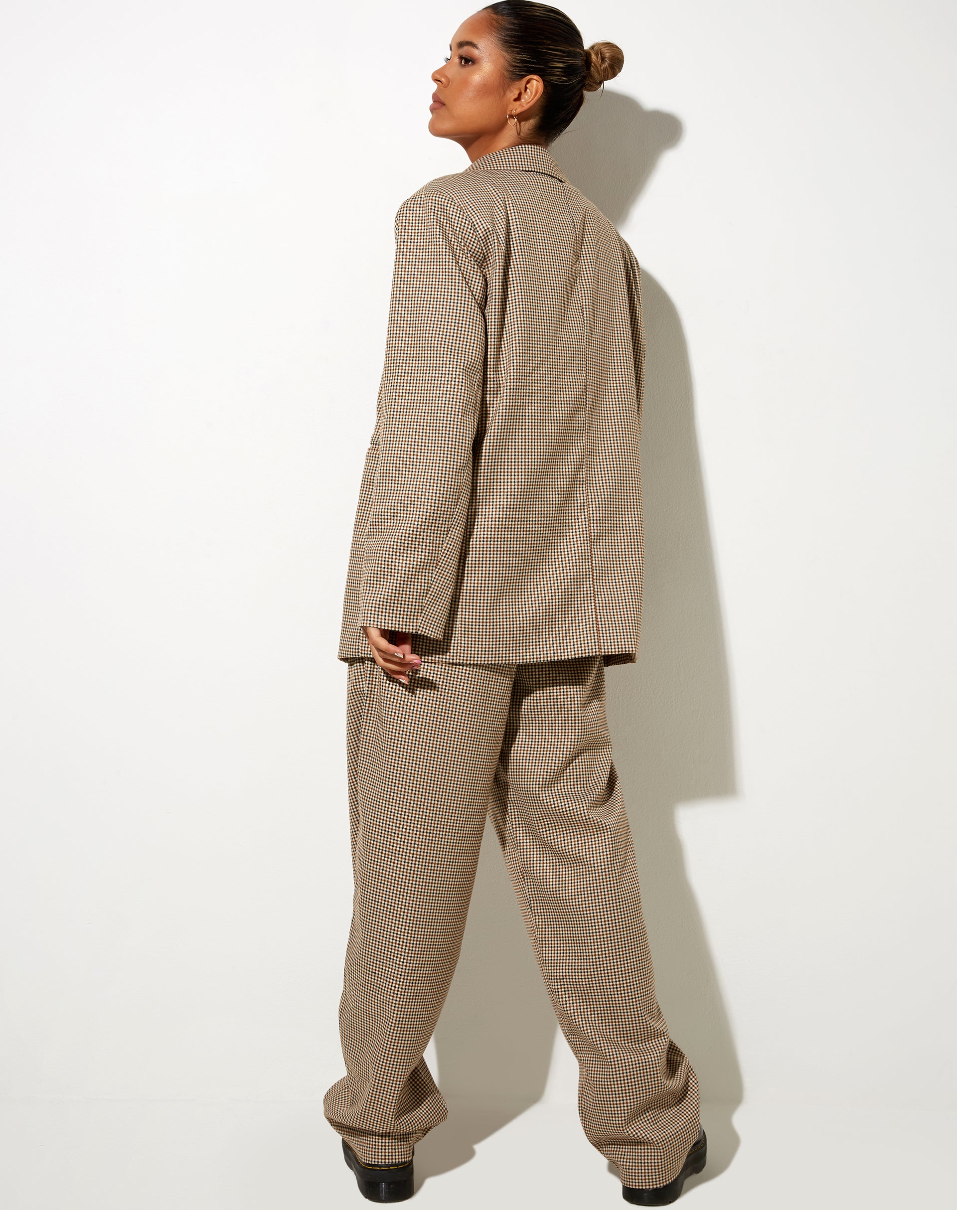 Sakila Trouser in Small Check Brown-Nico Sky