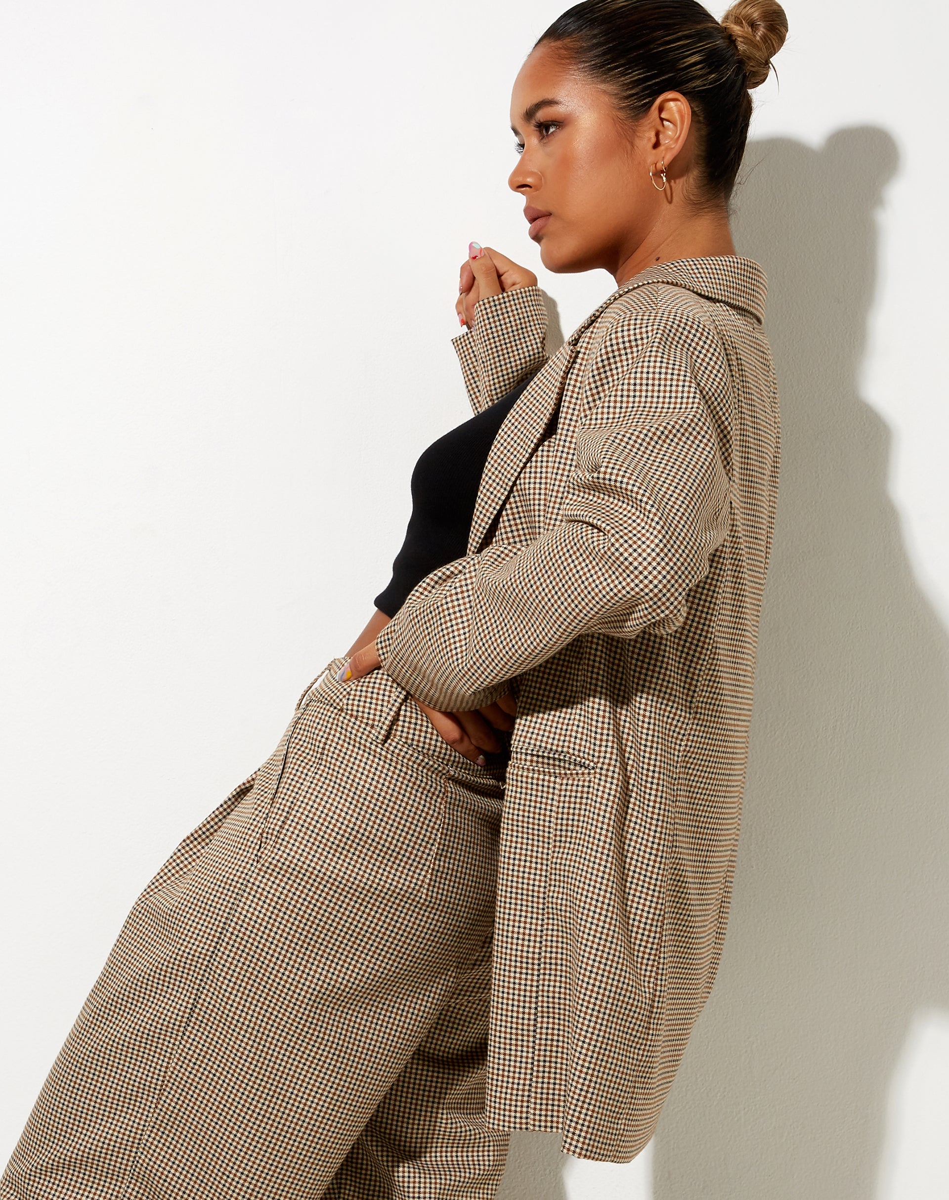 Maiwa Blazer in Small Check Brown-Nico Sky