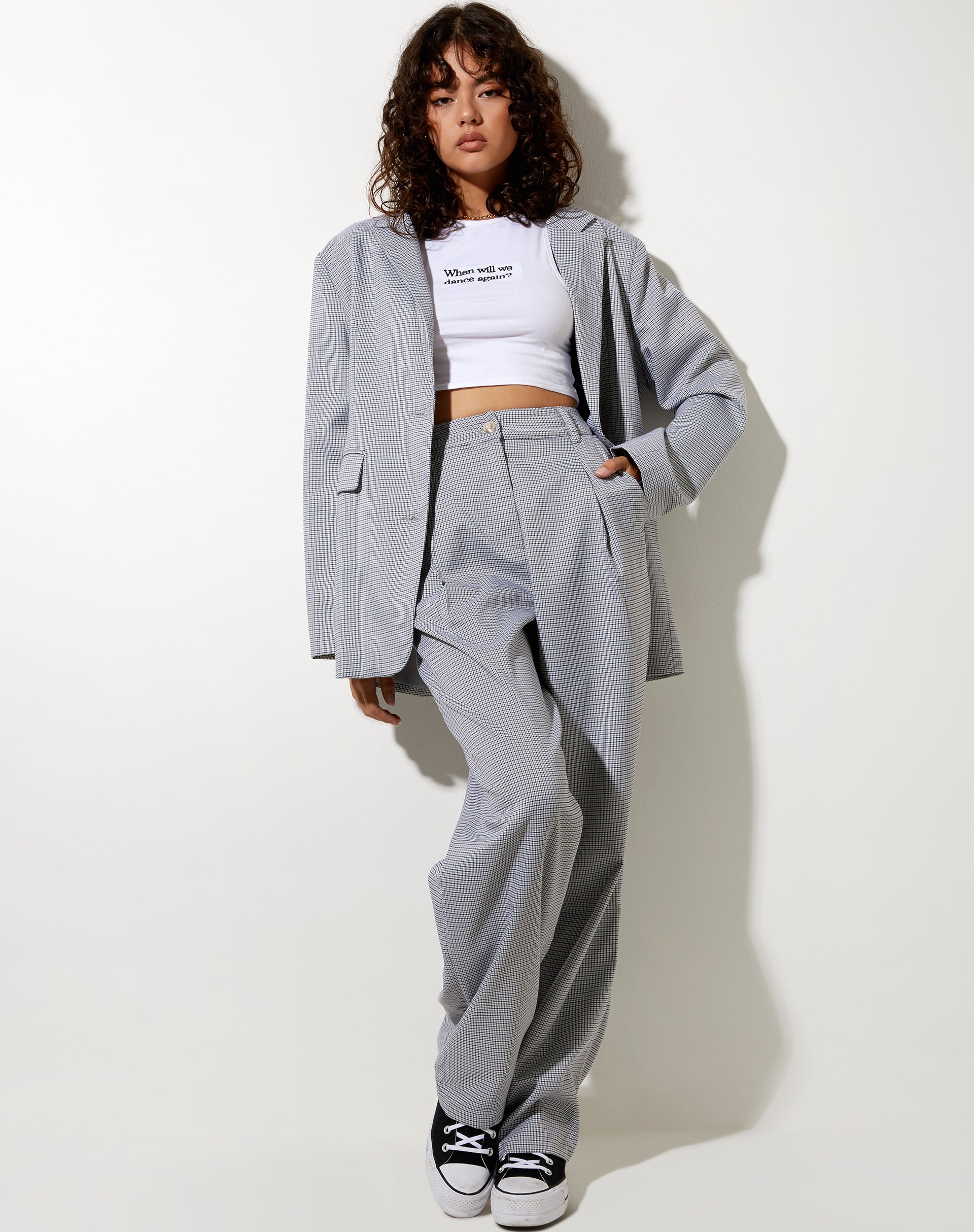 Maiwa Blazer in Small Check Black Grey-Nico Sky