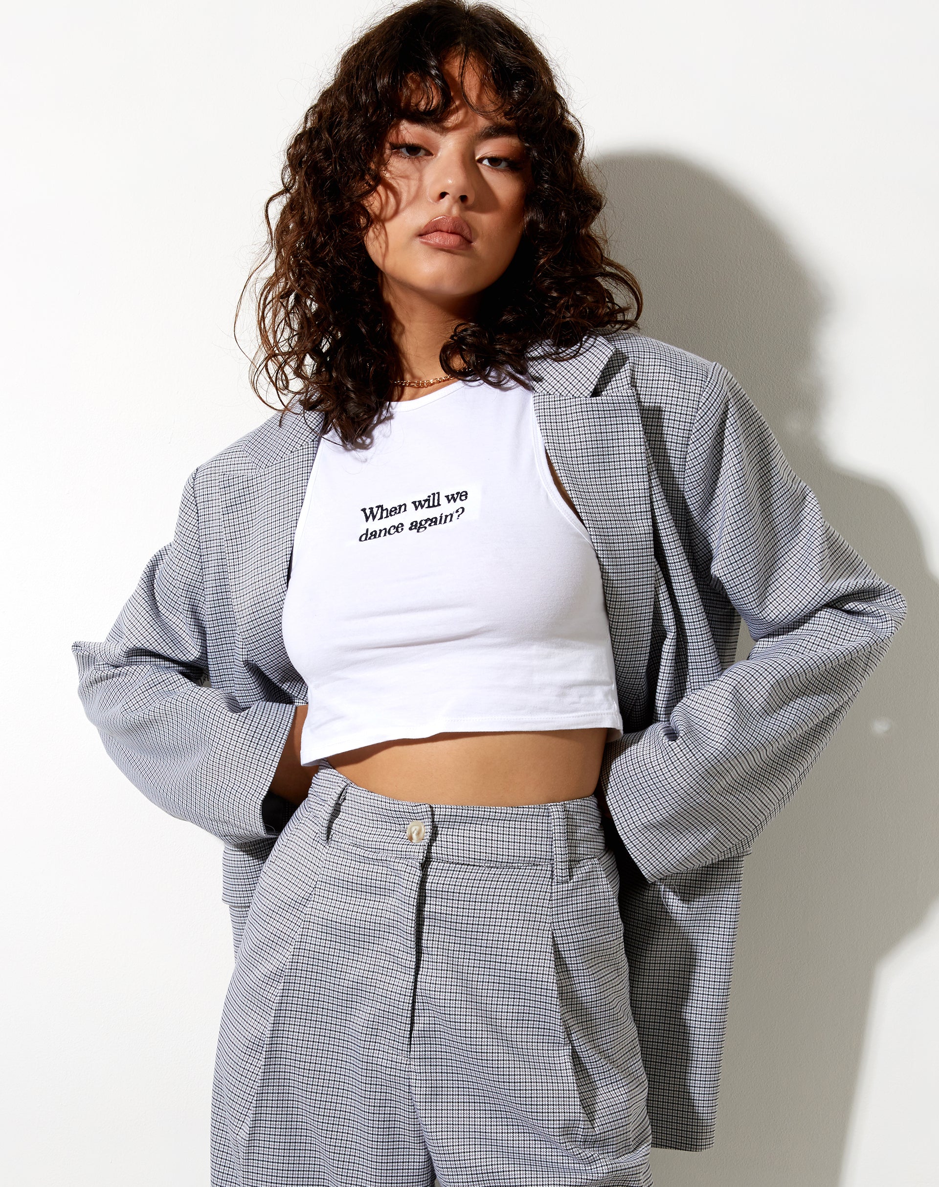 Maiwa Blazer in Small Check Black Grey-Nico Sky