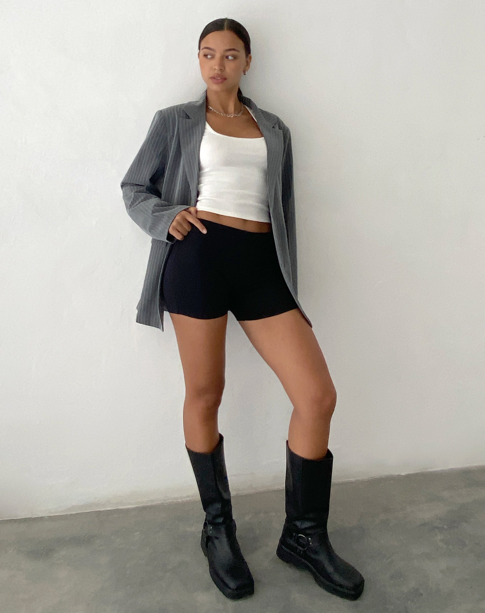 Maiwa Blazer in Tailoring Grey Pinstripe-Nico Sky