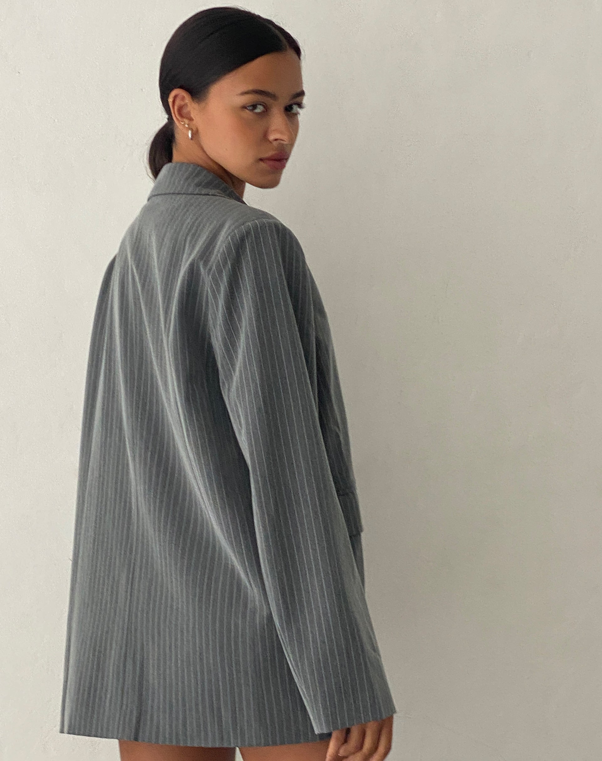 Maiwa Blazer in Tailoring Grey Pinstripe-Nico Sky