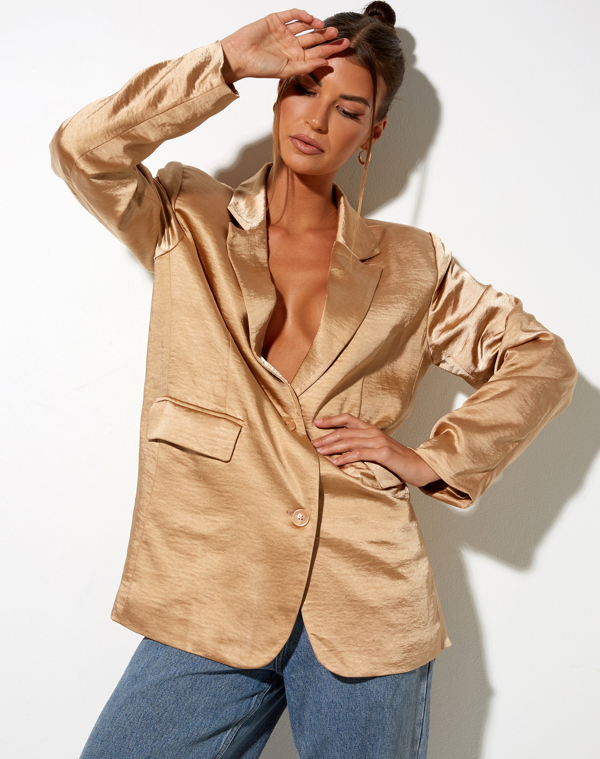 Maiwa Blazer in Satin Golden Sand-Nico Sky