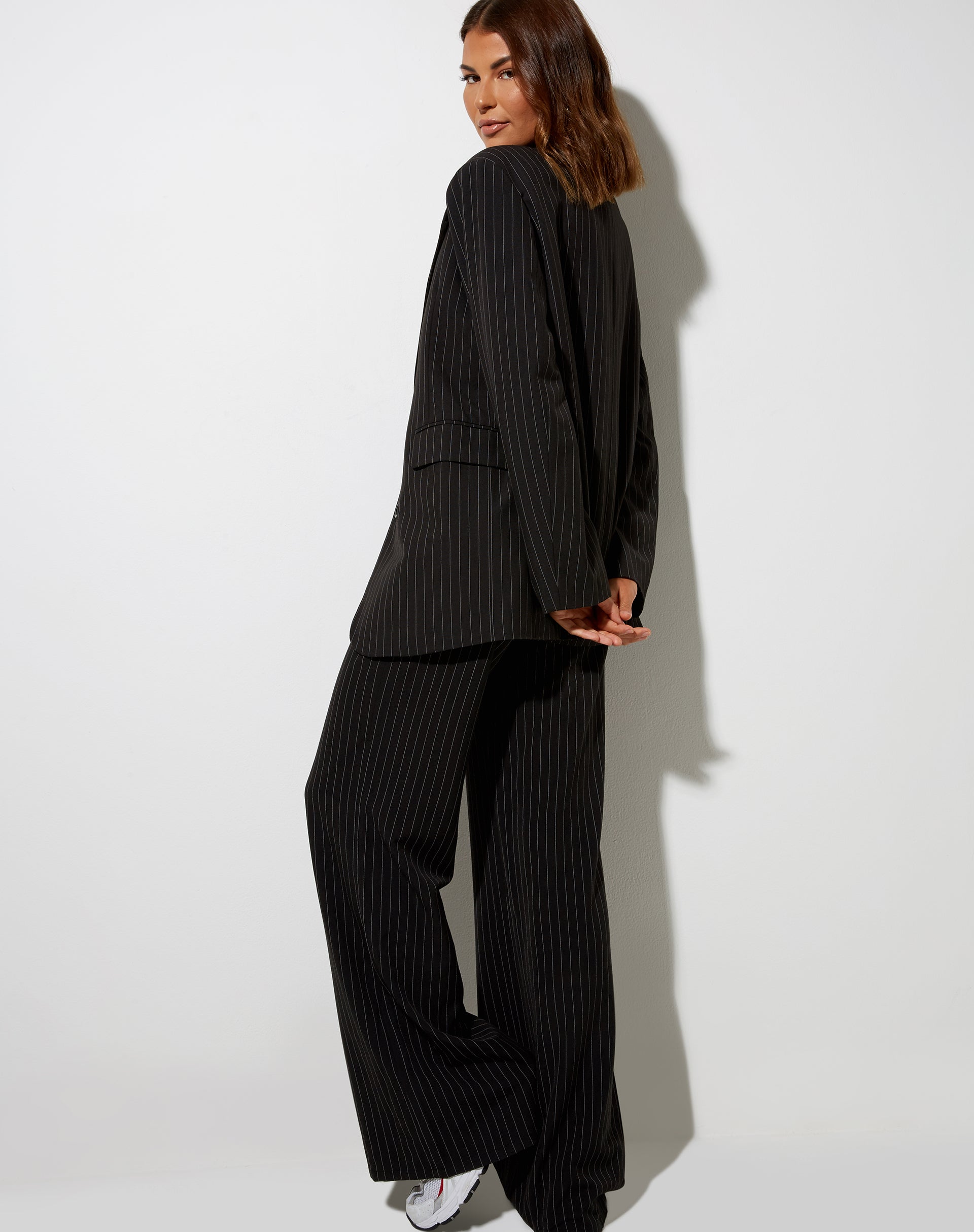 Maiwa Blazer in Pinstripe Black-Nico Sky