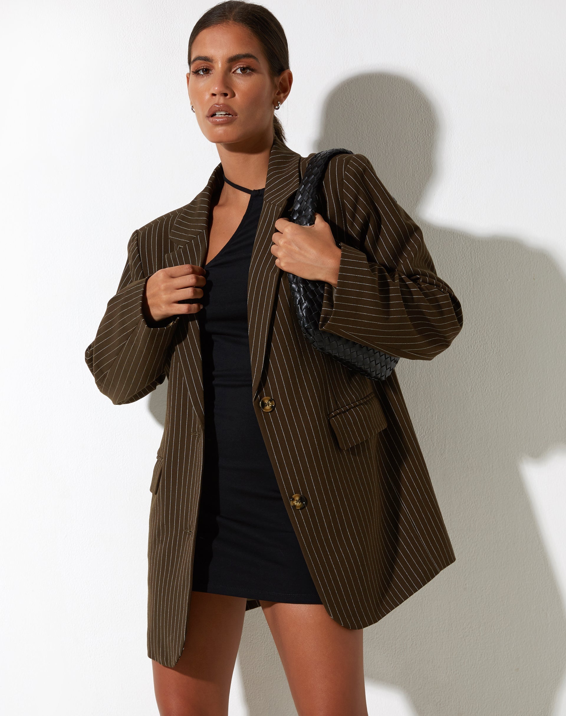 Maiwa Blazer in Pinstripe Brown-Nico Sky