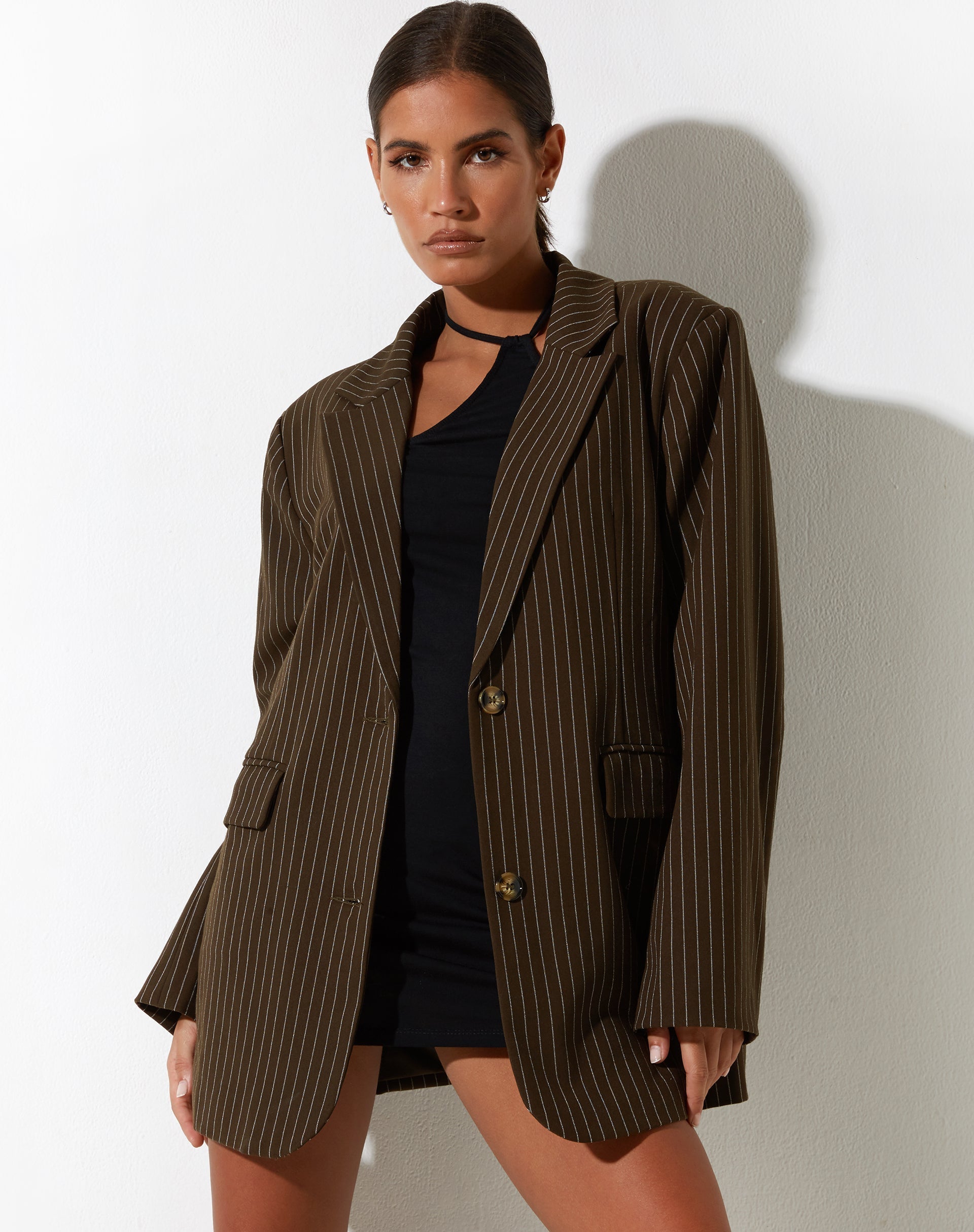 Maiwa Blazer in Pinstripe Brown-Nico Sky