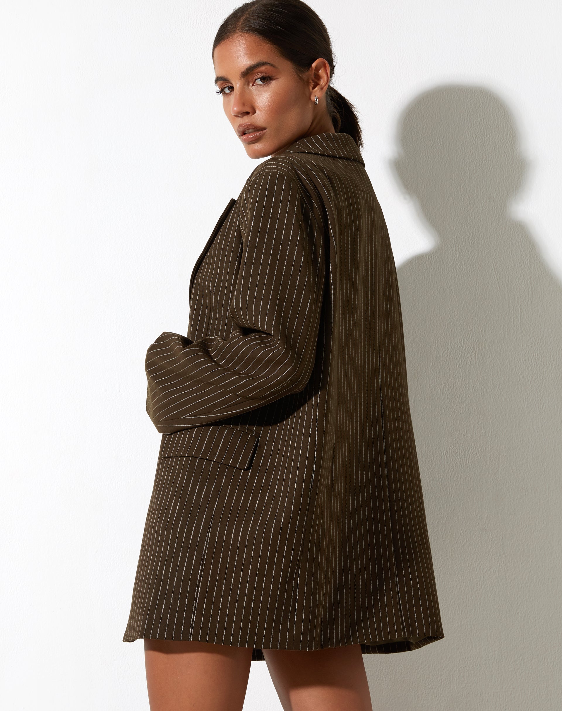 Maiwa Blazer in Pinstripe Brown-Nico Sky