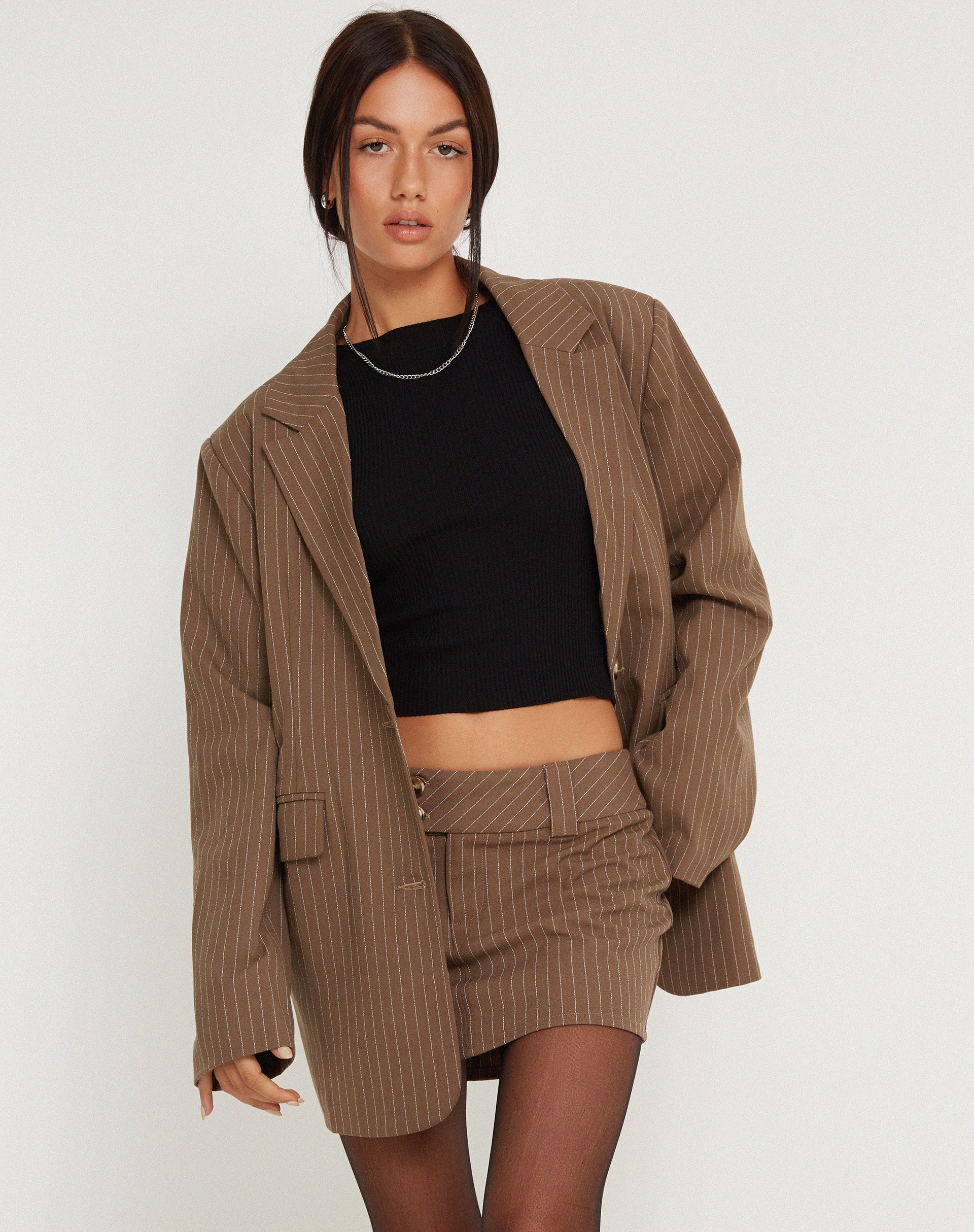 Maiwa Blazer in Pinstripe Brown-Nico Sky