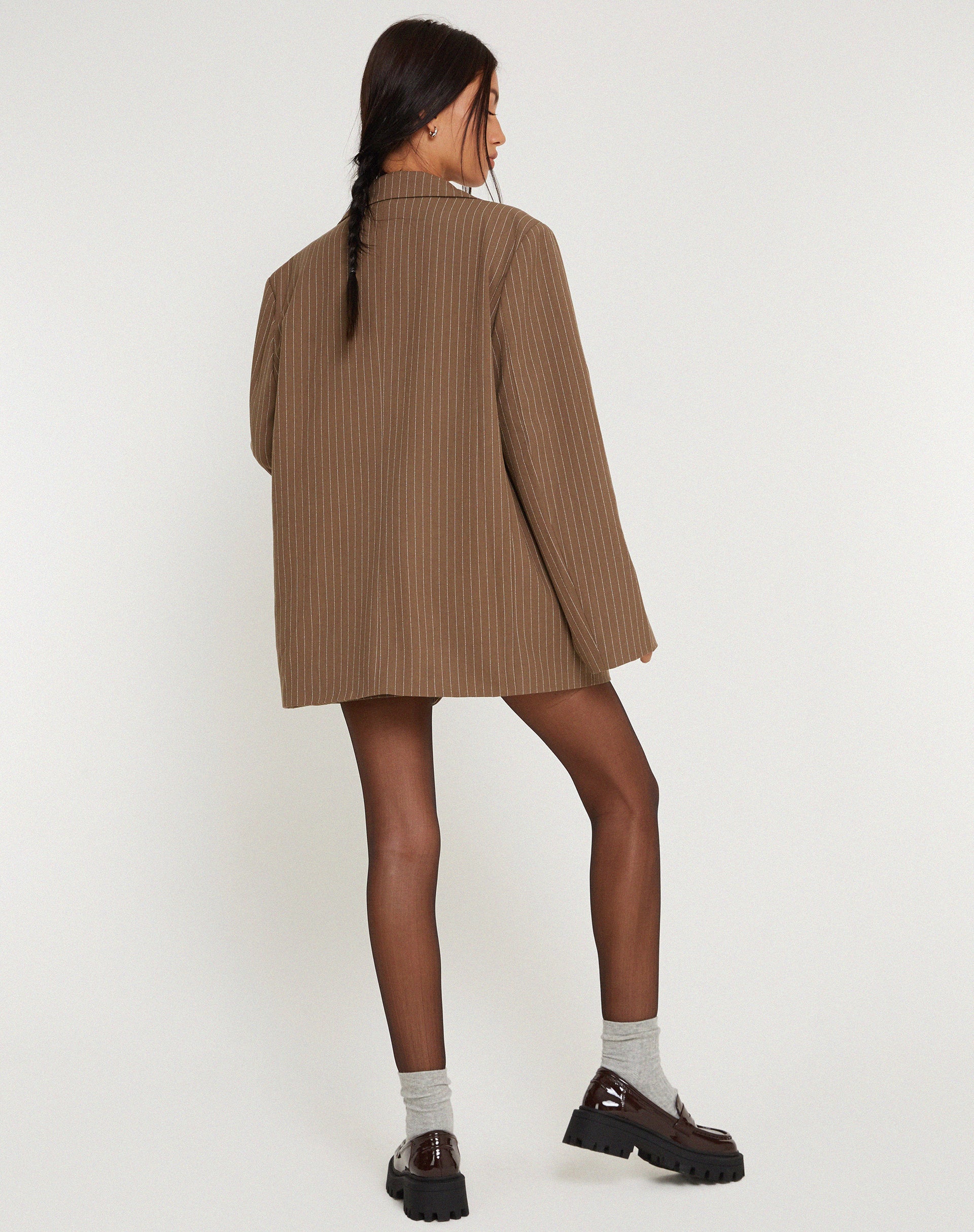 Maiwa Blazer in Pinstripe Brown-Nico Sky