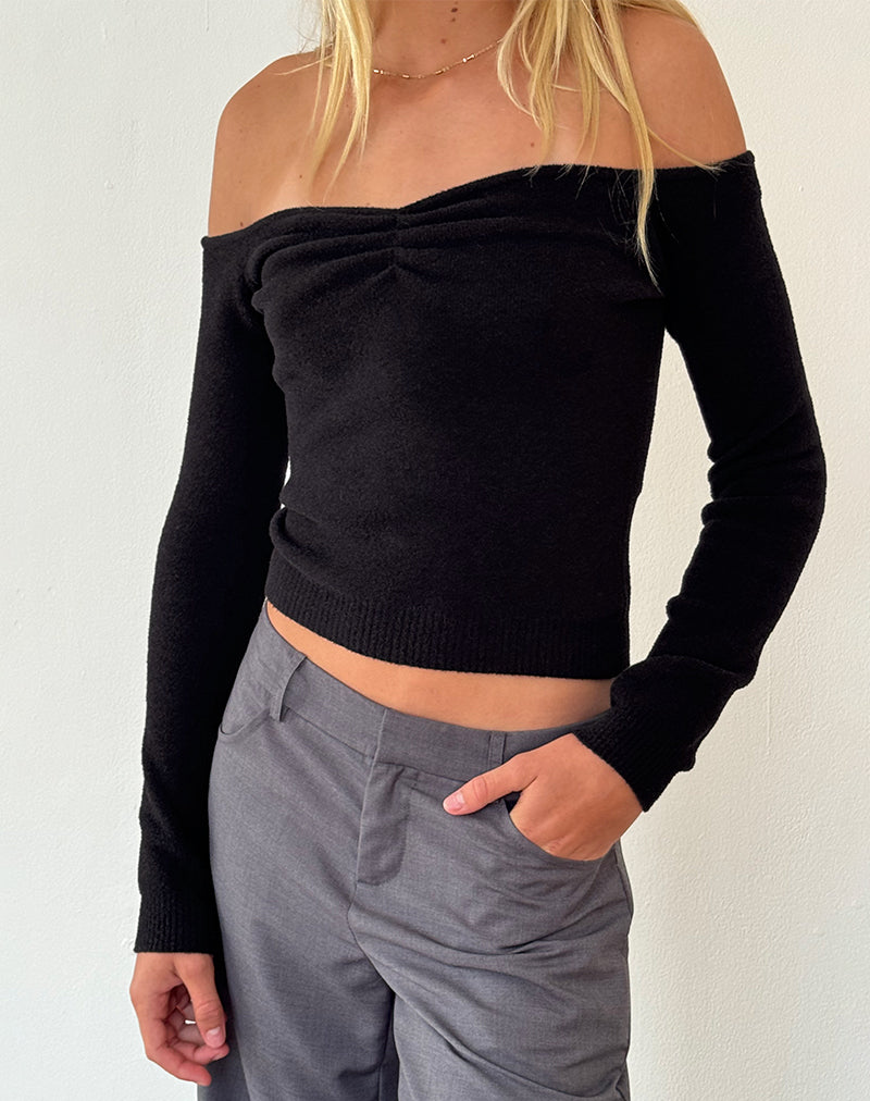 Makena Bardot Jumper in Brushed Black-Nico Sky
