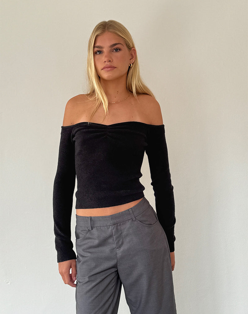 Makena Bardot Jumper in Brushed Black-Nico Sky