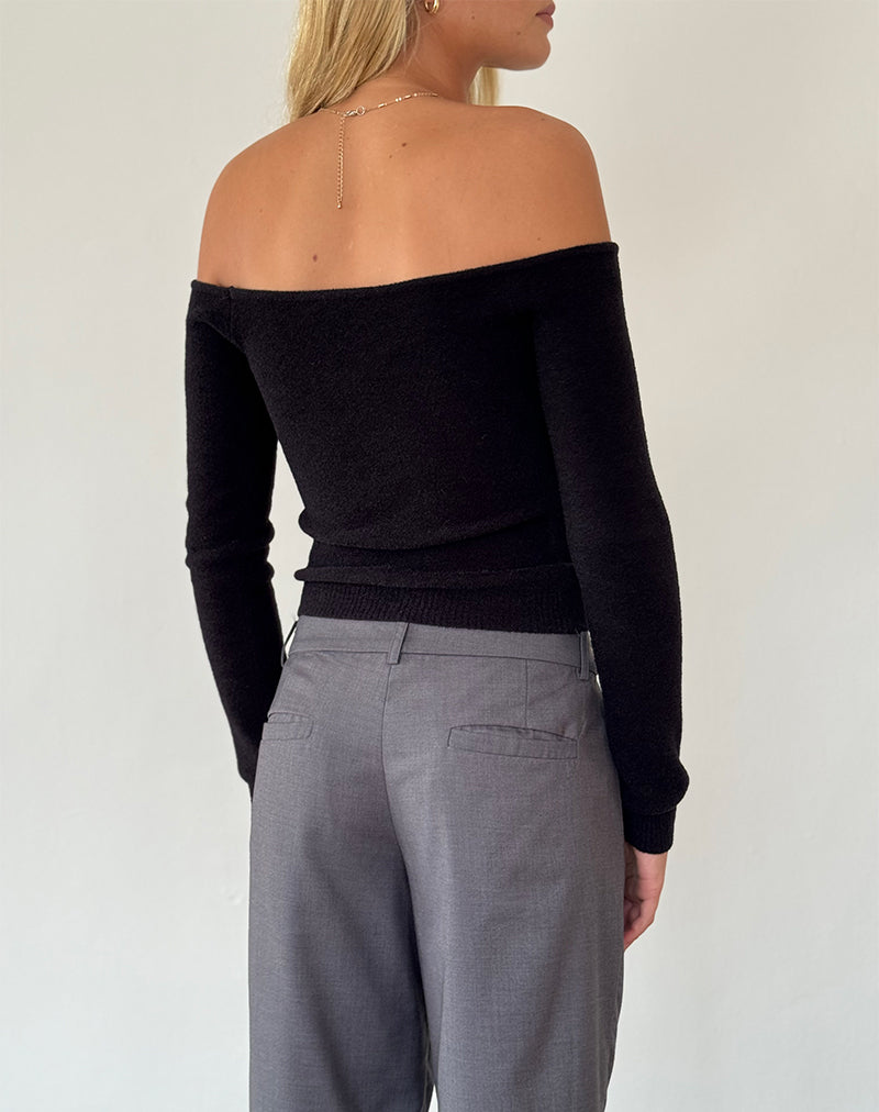 Makena Bardot Jumper in Brushed Black-Nico Sky