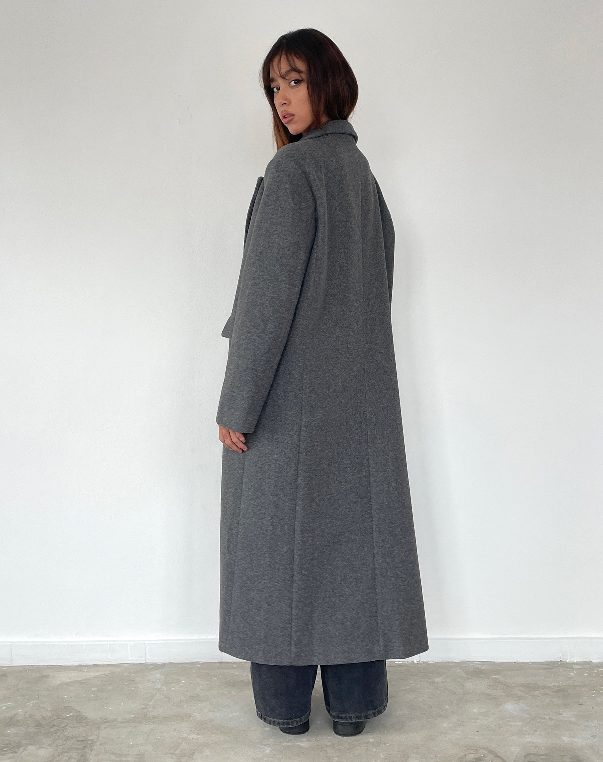 Malati Longline Coat in Charcoal-Nico Sky