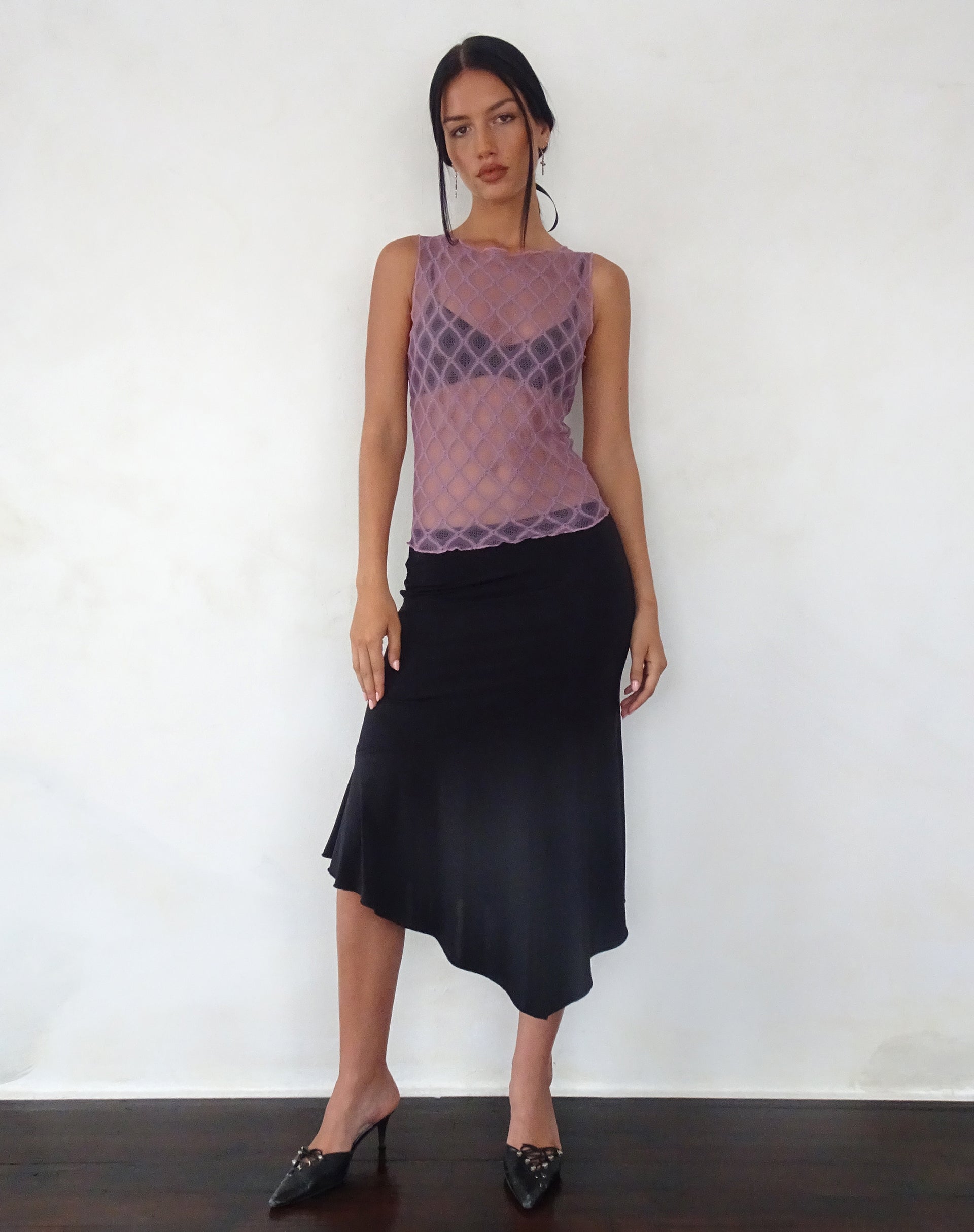 Maloe Lace Patterned Tank Top in Mauve-Nico Sky