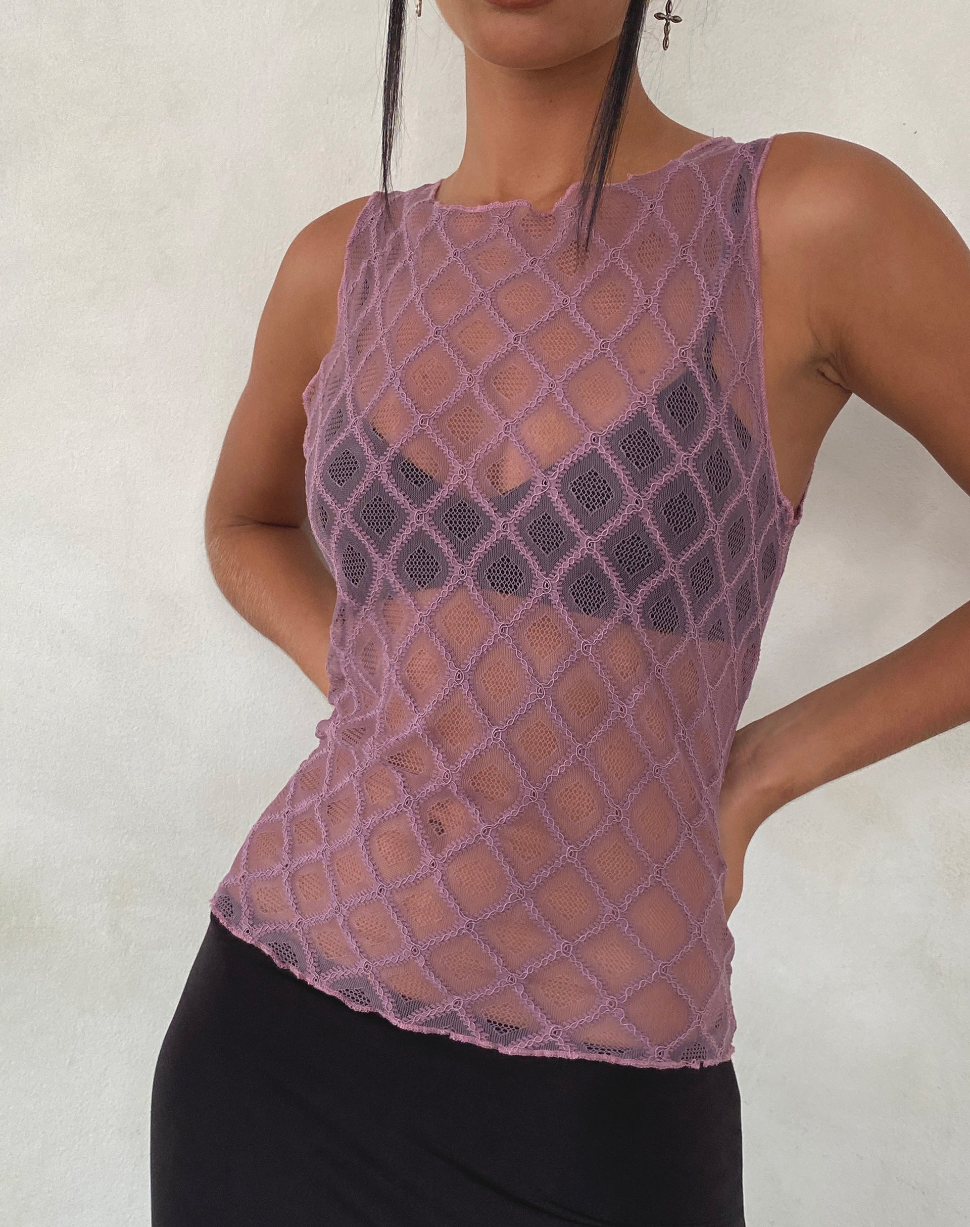 Maloe Lace Patterned Tank Top in Mauve-Nico Sky